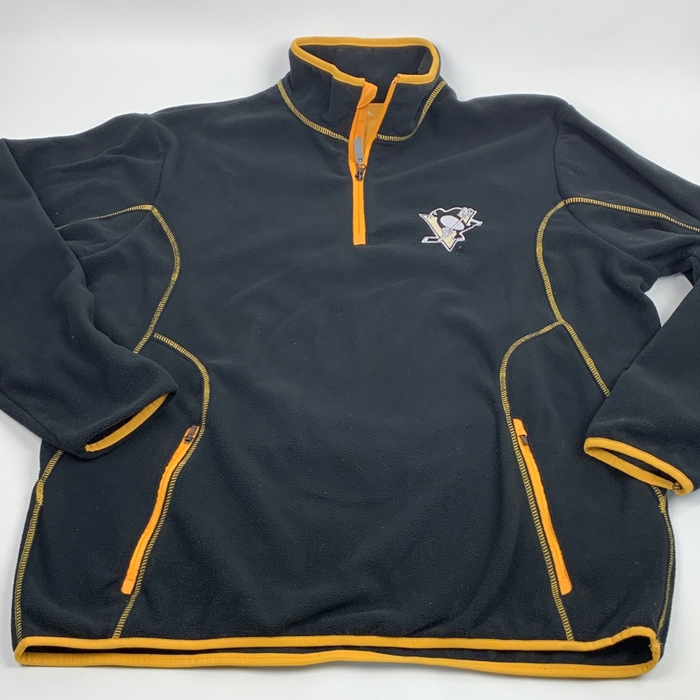 Antigua Pittsburgh Penguins Black Gold quarter Zip Men's fleece Pullover XL NHL